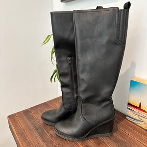 Zodiac Black Knee-High Wedge Boots
